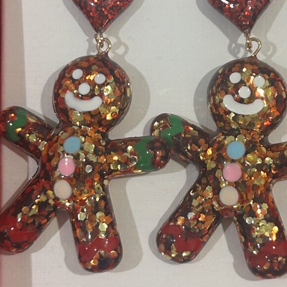 Piper K Gingerbread Man Heart Dangle Drop Christmas Earrings Ho Ho Ho Box - Picture 2 of 3